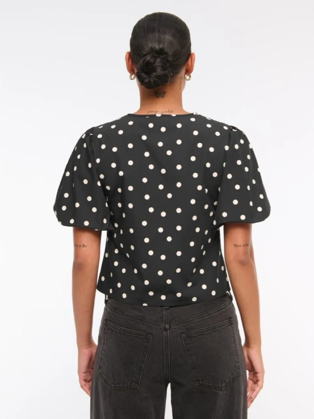 Abercrombie & Fitch Puff-Sleeve Tie-Front Polka Dot Blouse - Pink